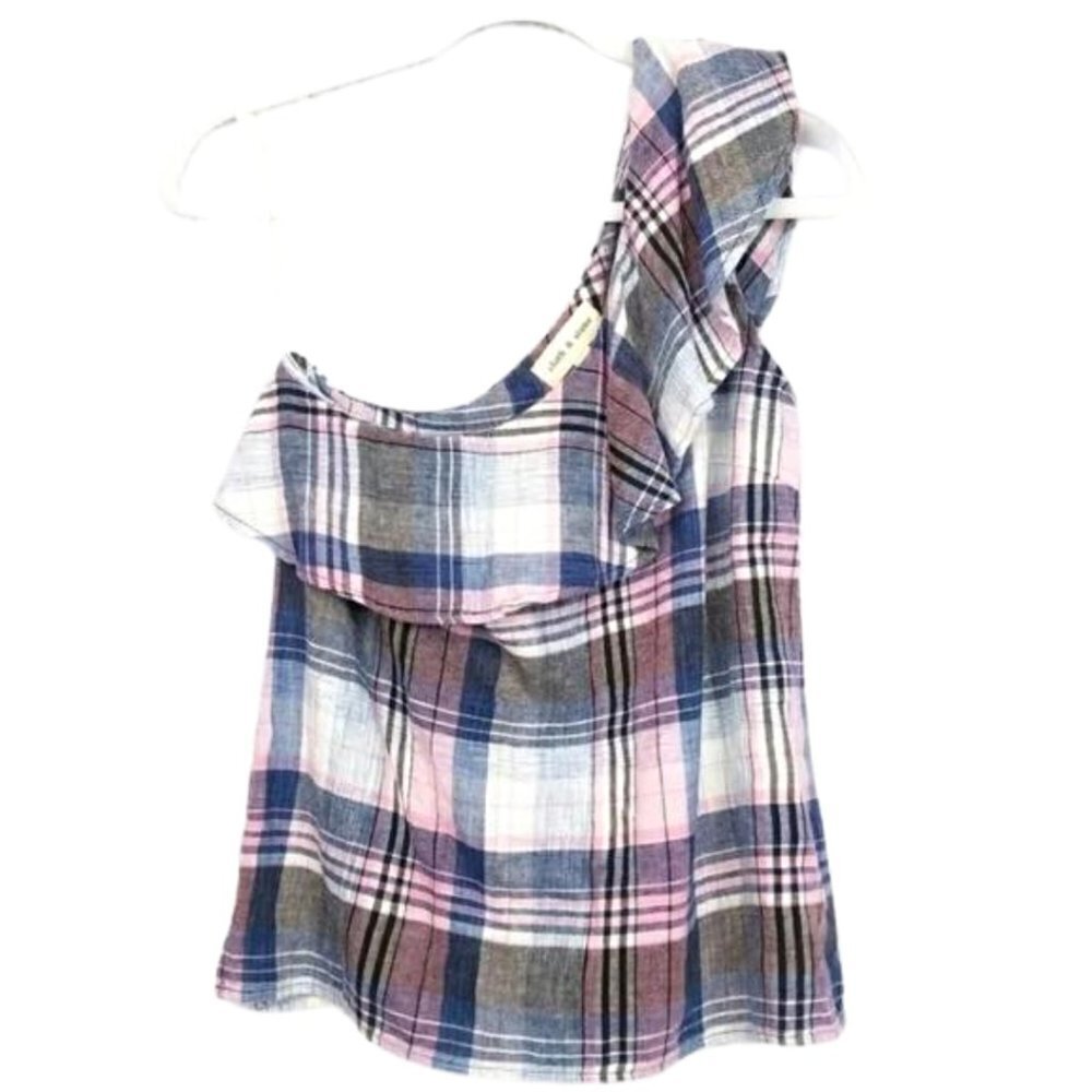 Cloth & Stone Plaid One Shoulder Top